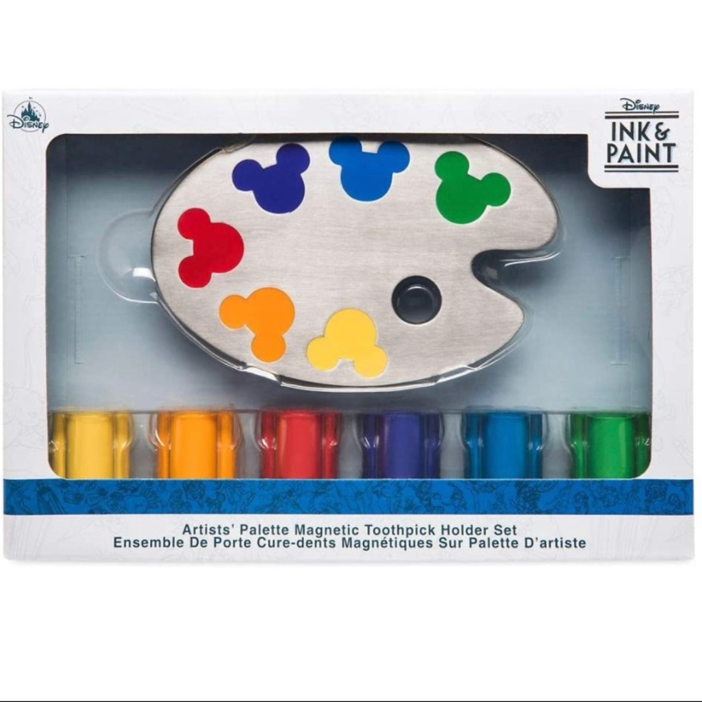 Disney Parks Rainbow Ink and Paint Artists’ Palette Toothpick Holder Set Mickey